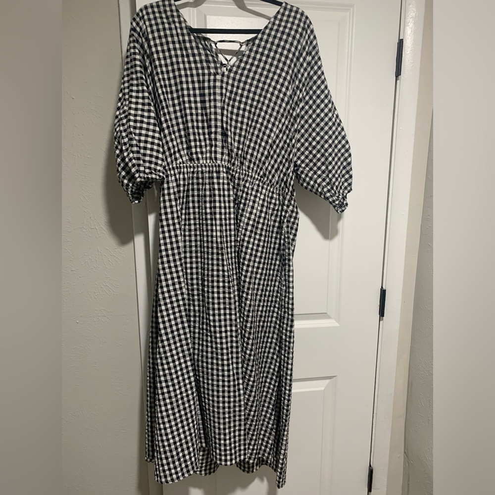 Mango Black and White Gingham Midi Dress